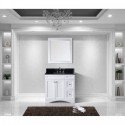Elise 36" Single Bathroom Vanity in White with Black Galaxy Granite Top and Square Sink with Mirror