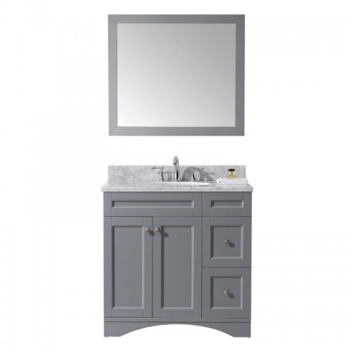 Elise 36" Single Bathroom Vanity in Grey with Marble Top and Round Sink with Mirror