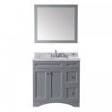 Elise 36" Single Bathroom Vanity in Grey with Marble Top and Round Sink with Mirror