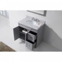 Elise 36" Single Bathroom Vanity in Grey with Marble Top and Round Sink with Mirror