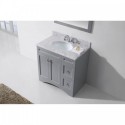 Elise 36" Single Bathroom Vanity in Grey with Marble Top and Round Sink with Mirror