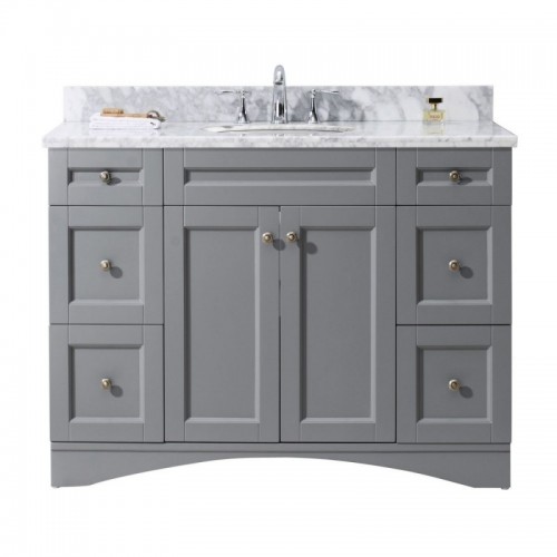 Elise 48" Single Bathroom Vanity in Grey with Marble Top and Round Sink