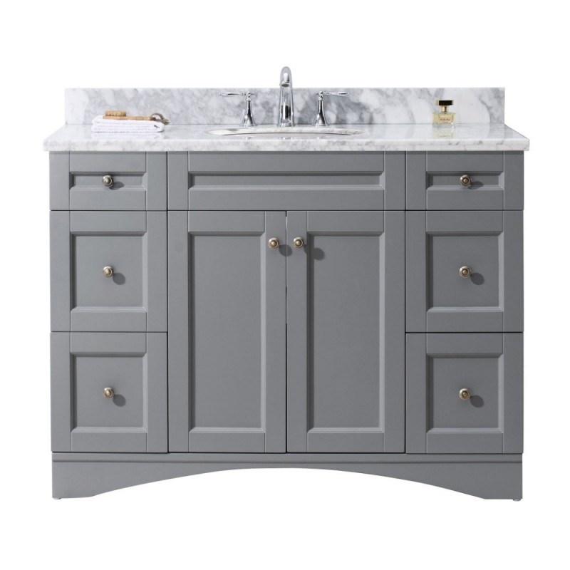 Elise 48" Single Bathroom Vanity in Grey with Marble Top and Round Sink