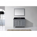 Tiffany 48" Single Bathroom Vanity in Grey with Black Galaxy Granite Top and Square Sink with Mirror