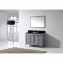 Tiffany 48" Single Bathroom Vanity in Grey with Black Galaxy Granite Top and Square Sink with Mirror