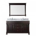 Huntshire 60" Double Bathroom Vanity in Dark Walnut with Marble Top and Round Sink with Polished Chrome Faucet and Mirror