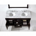 Huntshire 60" Double Bathroom Vanity in Dark Walnut with Marble Top and Round Sink with Polished Chrome Faucet and Mirror