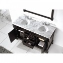 Huntshire 60" Double Bathroom Vanity in Dark Walnut with Marble Top and Round Sink with Polished Chrome Faucet and Mirror