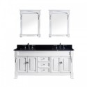 Huntshire 72" Double Bathroom Vanity in White with Black Galaxy Granite Top and Square Sink with Mirrors