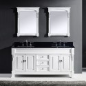 Huntshire 72" Double Bathroom Vanity in White with Black Galaxy Granite Top and Square Sink with Mirrors
