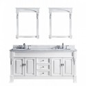 Huntshire 72" Double Bathroom Vanity in White with Marble Top and Round Sink with Mirrors
