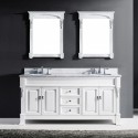 Huntshire 72" Double Bathroom Vanity in White with Marble Top and Round Sink with Mirrors