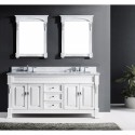 Huntshire 72" Double Bathroom Vanity in White with Marble Top and Round Sink with Mirrors