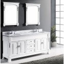 Huntshire 72" Double Bathroom Vanity in White with Marble Top and Round Sink with Mirrors