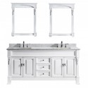 Huntshire 72" Double Bathroom Vanity in White with Marble Top and Square Sink with Mirrors