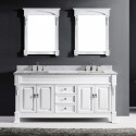Huntshire 72" Double Bathroom Vanity in White with Marble Top and Square Sink with Mirrors