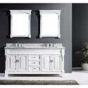 Huntshire 72" Double Bathroom Vanity in White with Marble Top and Square Sink with Mirrors