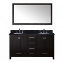 Caroline Avenue 60" Double Bathroom Vanity in Espresso with Black Galaxy Granite Top and Round Sink with Mirror