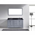 Caroline Avenue 60" Double Bathroom Vanity in Grey with Black Galaxy Granite Top and Round Sink with Polished Chrome Faucet and Mirror
