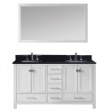 Caroline Avenue 60" Double Bathroom Vanity in White with Black Galaxy Granite Top and Round Sink with Mirror
