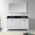Caroline Avenue 60" Double Bathroom Vanity in White with Black Galaxy Granite Top and Round Sink with Mirror