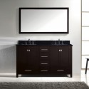 Caroline Avenue 60" Double Bathroom Vanity in Espresso with Black Galaxy Granite Top and Square Sink with Mirror