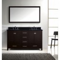 Caroline Avenue 60" Double Bathroom Vanity in Espresso with Black Galaxy Granite Top and Square Sink with Mirror