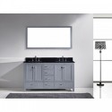 Caroline Avenue 60" Double Bathroom Vanity in Grey with Black Galaxy Granite Top and Square Sink with Brushed Nickel Faucet and Mirror