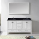 Caroline Avenue 60" Double Bathroom Vanity in White with Black Galaxy Granite Top and Square Sink with Brushed Nickel Faucet and Mirror