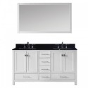 Caroline Avenue 60" Double Bathroom Vanity in White with Black Galaxy Granite Top and Square Sink with Polished Chrome Faucet and Mirror