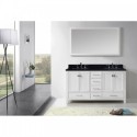 Caroline Avenue 60" Double Bathroom Vanity in White with Black Galaxy Granite Top and Square Sink with Polished Chrome Faucet and Mirror