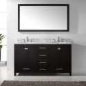 Caroline Avenue 60" Double Bathroom Vanity in Espresso with Marble Top and Round Sink with Mirror