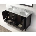 Caroline Avenue 60" Double Bathroom Vanity in Espresso with Marble Top and Round Sink with Brushed Nickel Faucet and Mirror