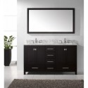 Caroline Avenue 60" Double Bathroom Vanity in Espresso with Marble Top and Round Sink with Polished Chrome Faucet and Mirror