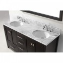Caroline Avenue 60" Double Bathroom Vanity in Espresso with Marble Top and Round Sink with Polished Chrome Faucet and Mirror