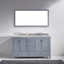 Caroline Avenue 60" Double Bathroom Vanity in Grey with Marble Top and Round Sink with Polished Chrome Faucet and Mirror