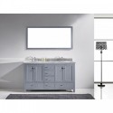 Caroline Avenue 60" Double Bathroom Vanity in Grey with Marble Top and Round Sink with Polished Chrome Faucet and Mirror