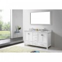 Caroline Avenue 60" Double Bathroom Vanity in White with Marble Top and Round Sink with Mirror