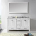 Caroline Avenue 60" Double Bathroom Vanity in White with Marble Top and Round Sink with Brushed Nickel Faucet and Mirror