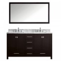 Caroline Avenue 60" Double Bathroom Vanity in Espresso with Marble Top and Square Sink with Polished Chrome Faucet and Mirror