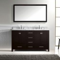 Caroline Avenue 60" Double Bathroom Vanity in Espresso with Marble Top and Square Sink with Polished Chrome Faucet and Mirror