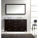 Caroline Avenue 60" Double Bathroom Vanity in Espresso with Marble Top and Square Sink with Polished Chrome Faucet and Mirror