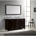 Caroline Avenue 60" Double Bathroom Vanity in Espresso with Marble Top and Square Sink with Polished Chrome Faucet and Mirror