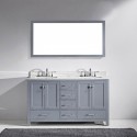 Caroline Avenue 60" Double Bathroom Vanity in Grey with Marble Top and Square Sink with Mirror