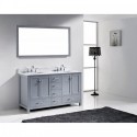 Caroline Avenue 60" Double Bathroom Vanity in Grey with Marble Top and Square Sink with Polished Chrome Faucet and Mirror
