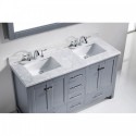 Caroline Avenue 60" Double Bathroom Vanity in Grey with Marble Top and Square Sink with Polished Chrome Faucet and Mirror