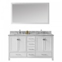 Caroline Avenue 60" Double Bathroom Vanity in White with Marble Top and Square Sink with Mirror