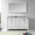Caroline Avenue 60" Double Bathroom Vanity in White with Marble Top and Square Sink with Mirror
