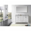 Caroline Avenue 60" Double Bathroom Vanity in White with Marble Top and Square Sink with Mirror