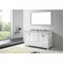 Caroline Avenue 60" Double Bathroom Vanity in White with Marble Top and Square Sink with Mirror